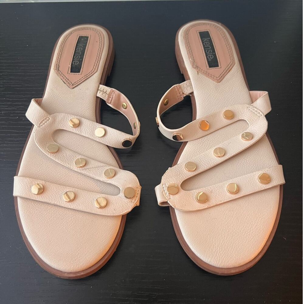 tan studded sandals by Kensie